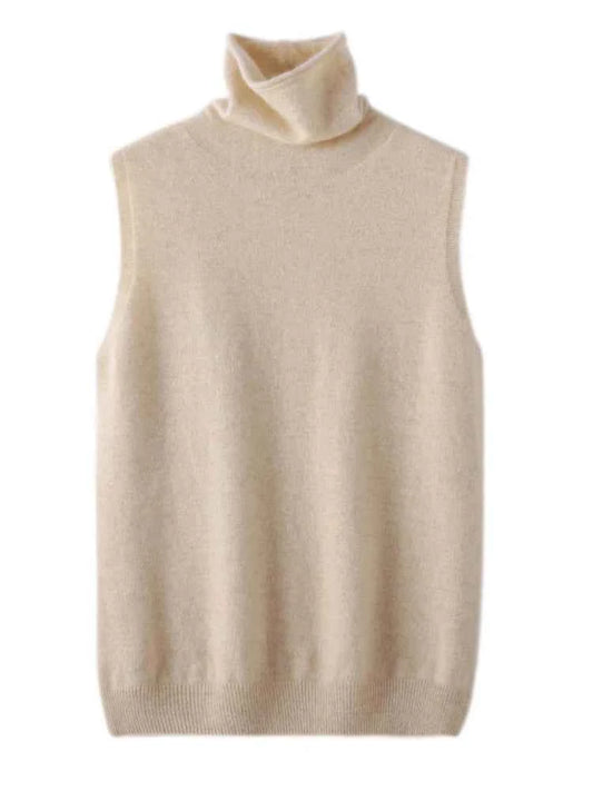 Women 100% Merino Wool Sleeveless Pullovers Turtleneck Sweater Waistcoat Wool Knitwear Spring Autumn Winter Fashion Vest Tops