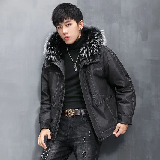 AYUNSUE Men's Winter Coat Men's Parkas Rabbit Fur Lining Coats Short Warm Fashion Casual Male Fur Jacket Jaqueta Masculina Lq GONZALES ONLINE SHOP