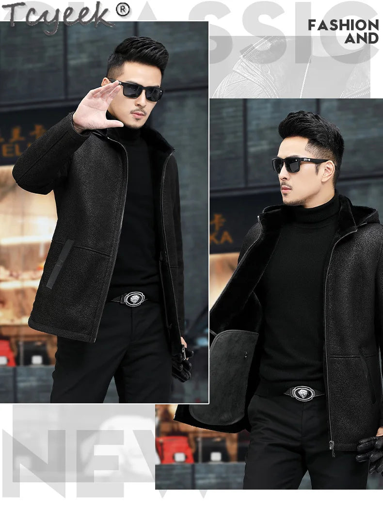 Tcyeek Natural Fur Jackets Winter Jacket for Men Thickened Genuine Leather Jacket Men Fashion Real Sheepskin Fur Coat Male Black GONZALES ONLINE SHOP