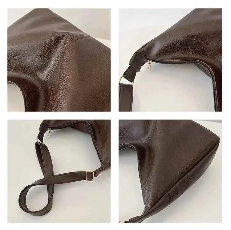 PU Leather Commuter Fashion Vintage Casual Tote Bag Maillard Stylish Crossbody Bags for Women Texture Large Capacity Temperament