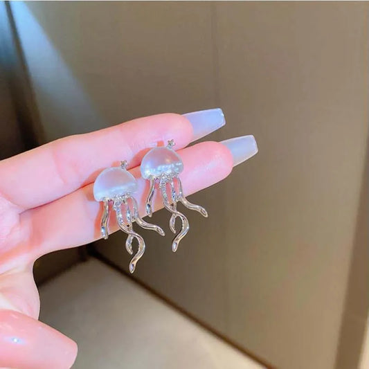 Fashion Design Floating Jellyfish Matte Crystal Earring Necklace Set Creativity Personality Female Acaleph Stud Earrings Jewelry GONZALES ONLINE SHOP