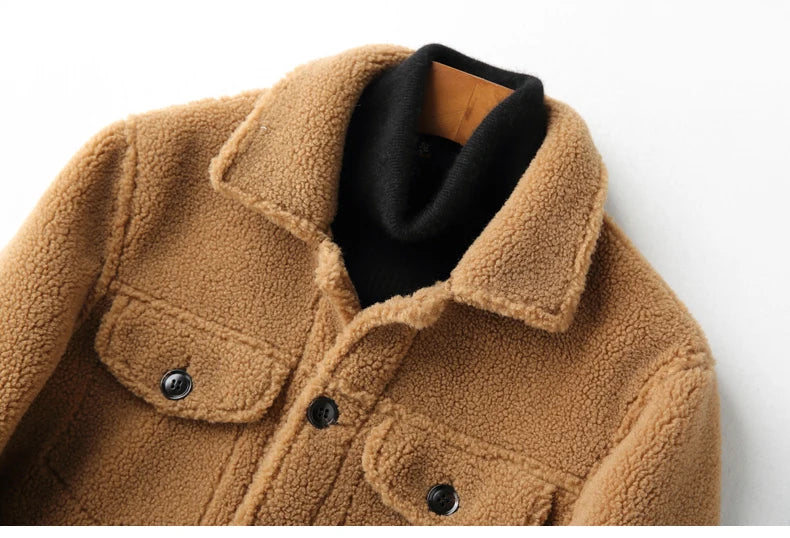 AYUNSUE Grain Sheep Shearling Jacket Men Clothes Men's Fur Coat Fur All-in-one Leather Jacket Men's Lamb Wool Outerwear Winter GONZALES ONLINE SHOP