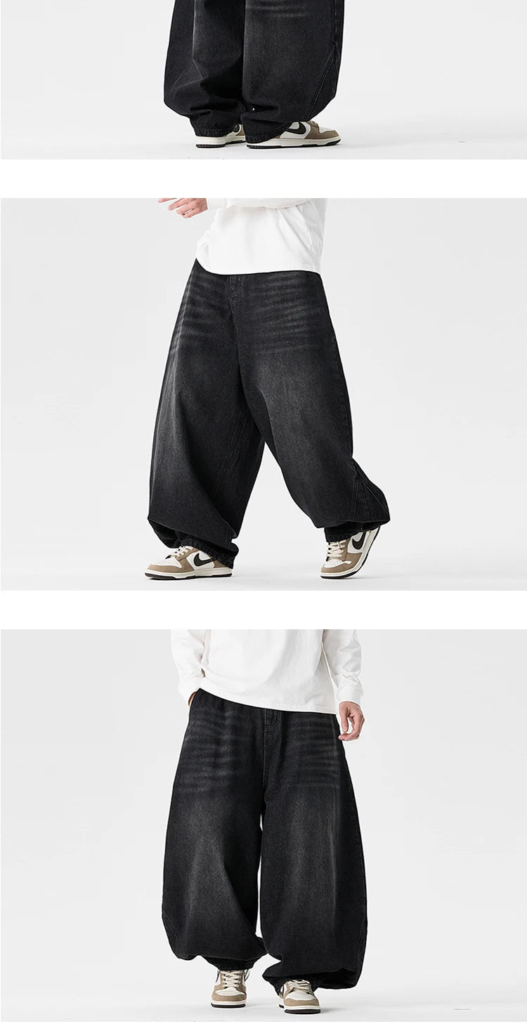 Denim Wide Leg Pants Mens Fashion Casual Pants Loose Hip Hop Lantern Pants Streetwear Jeans Male Elastic Waist Trousers Oversize GONZALES ONLINE SHOP