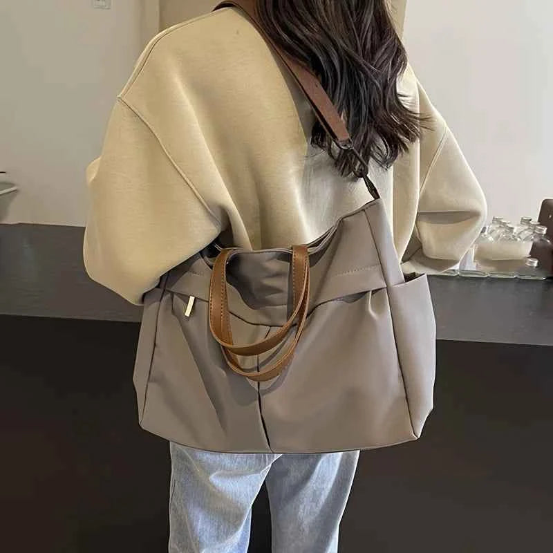 Stylish Nylon Women Tote Bag Shoulder Bag Featuring Two Pockets Large Capacity Commuting Handbag