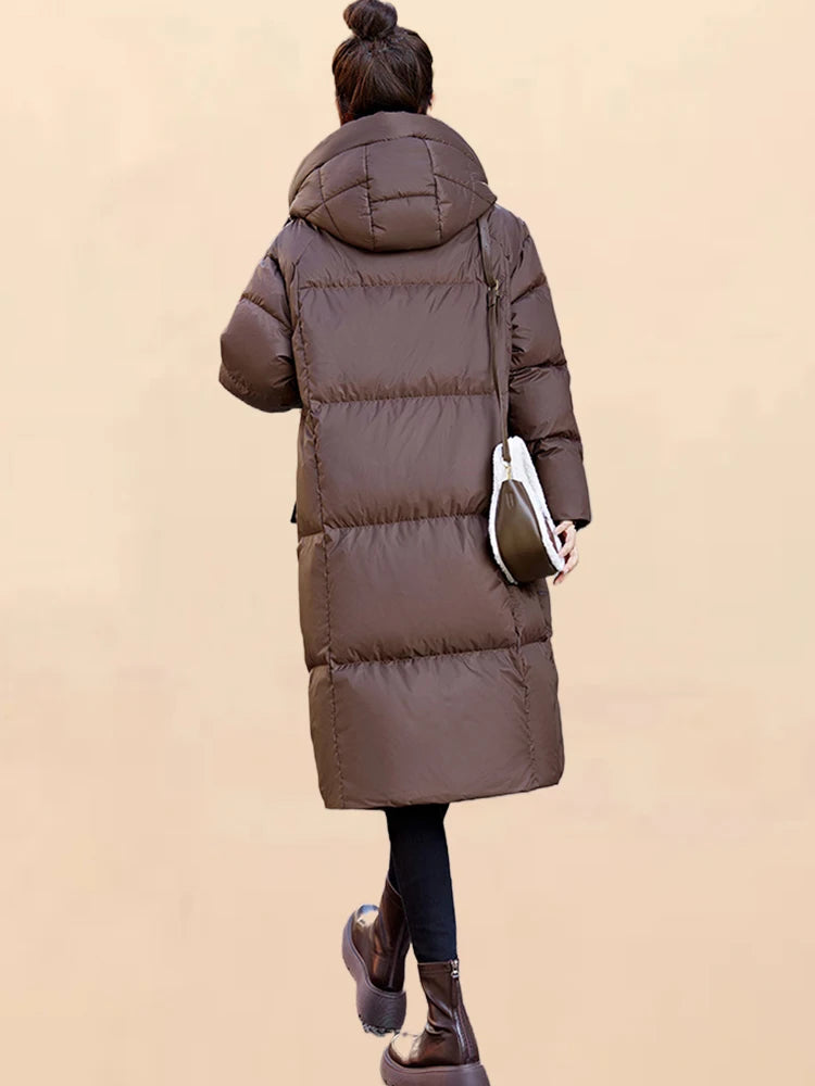 Women's Hooded Thickened Parker Coat Long Sleeve Jacket solid Down Cotton Padded Warm Windproof Winter New Elegant Chic Outwear GONZALES ONLINE SHOP