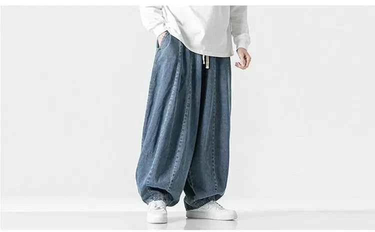 Men Harajuku Wide-leg Jeans Men Oversized Fashion Loose Cargo Denim Pants Male High Street Baggy Trousers Hip Hop Streetwear
