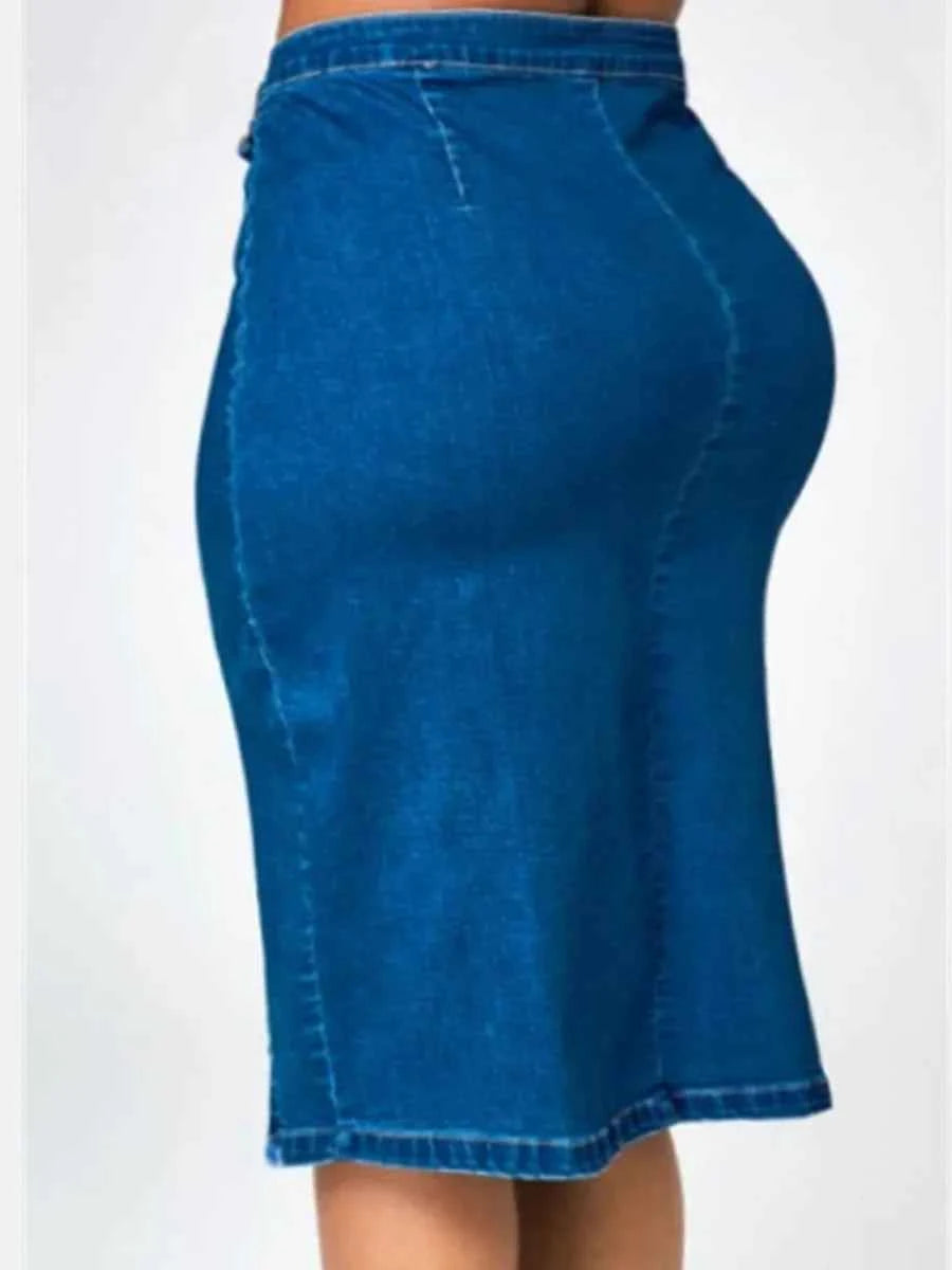 Skirts Denim Women Mid Length Skirt Sexy Hip Wrap Tight High Waist Solid Casual Elegant Splice Regular Autumn Winter 2024