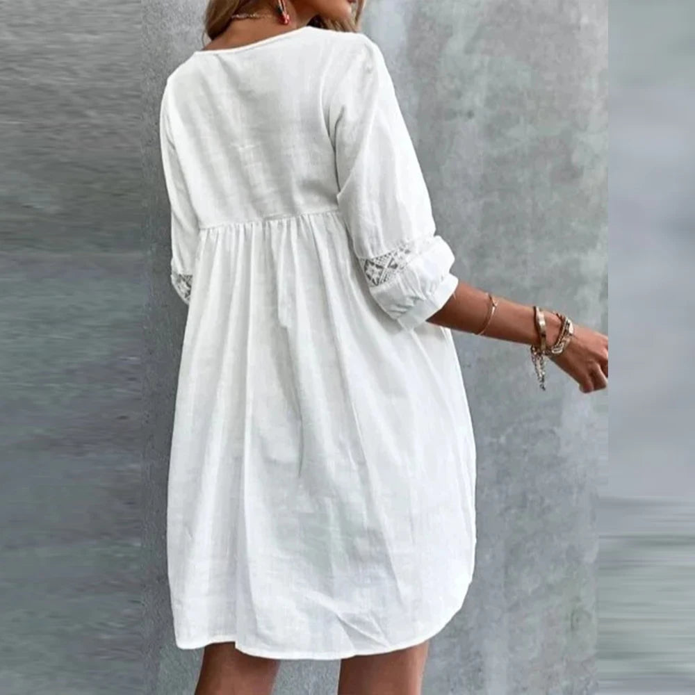 M Cotton Linen White Dress for Women Clothing 2024 Summer Vacation Beach Sundress Solid Short Skirt Casual Loose Female Dresses GONZALES ONLINE SHOP