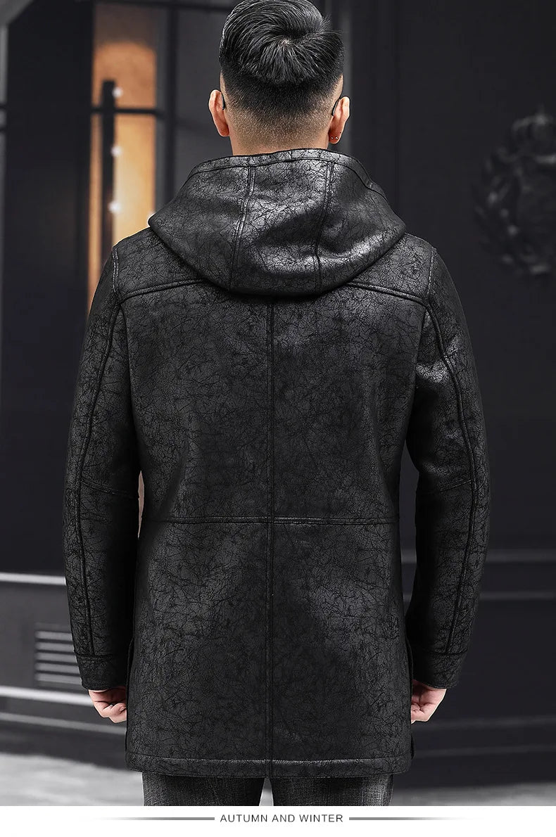 AYUNSUE Winter Coat Men 2022 Warm Hooded Jacket for Men Style 100% Wool Fur Coats Mid-length Black Wool Jackets Business Abrigos GONZALES ONLINE SHOP