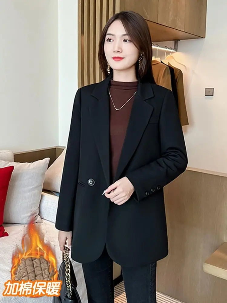 2024 Womens Blazers Autumn Winter Warm Blazer Suits Elegance Slim Suit Coat Office Lady Chic Blazers Jacket Ladies Outwear Tops GONZALES ONLINE SHOP