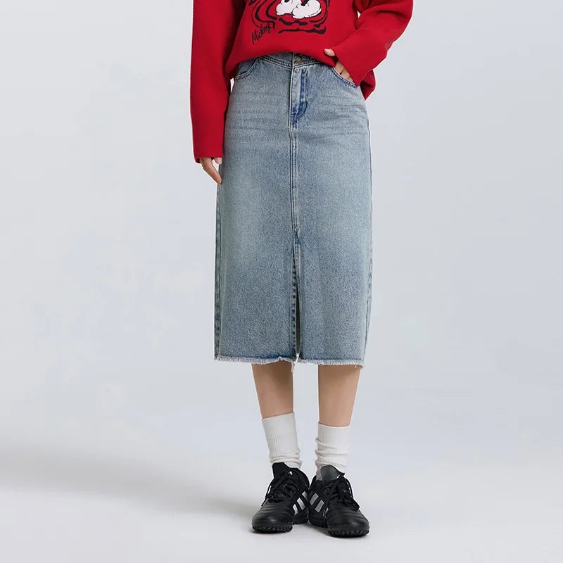 Semir Denim Skirt Women High-waisted Slit 2024 New Spring Straight Skirt GONZALES ONLINE SHOP