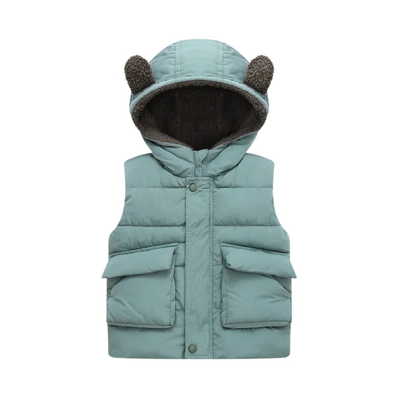 Vest 1-7 Year Old Girls'and Boy' Winter Fashion Down  Hooded Warm Casual large pocket Sleeveless Jacket New Kids Garments GONZALES ONLINE SHOP