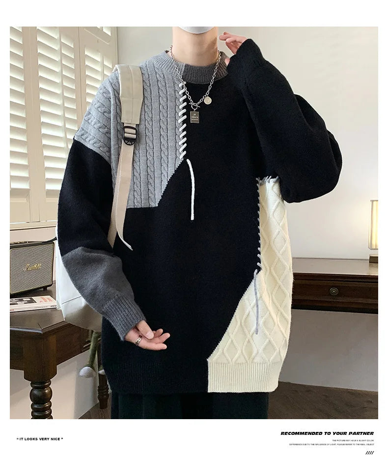 2024 Mens Streetwear Ripped Hole Fashion Sweater Korean High End Luxury Winter Hip Hop Sweaters Men Soft Warm Autumn Pullover GONZALES ONLINE SHOP