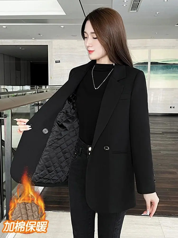 2024 Womens Blazers Autumn Winter Warm Blazer Suits Elegance Slim Suit Coat Office Lady Chic Blazers Jacket Ladies Outwear Tops GONZALES ONLINE SHOP