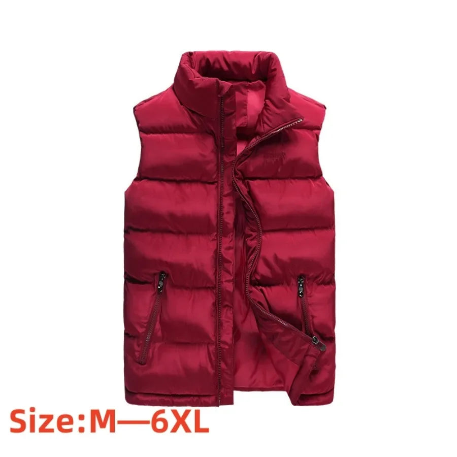 2024 Men's Autumn Winter Cotton Sleeveless Vest Jacket Black Red Thicken Loose Men's Warm Short Outerwear Casual Waistcoat Male GONZALES ONLINE SHOP