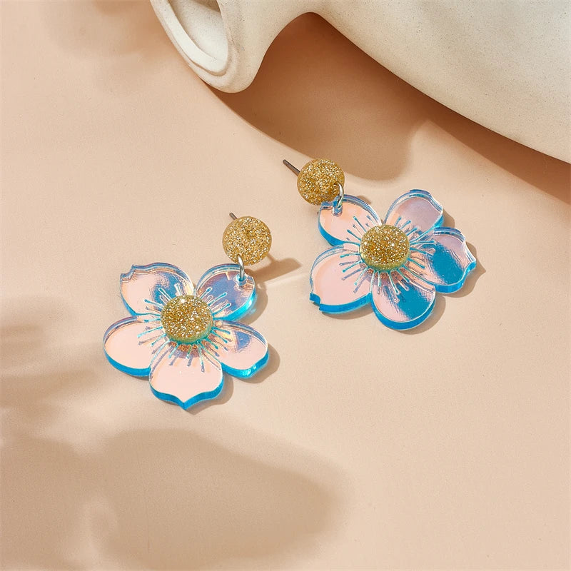 YAOLOGE Creative Dazzling Flowers Drop Earrings For Women Girl Fashion New Laser Acrylic Jewelry Lady Gift Party серьги женские GONZALES ONLINE SHOP