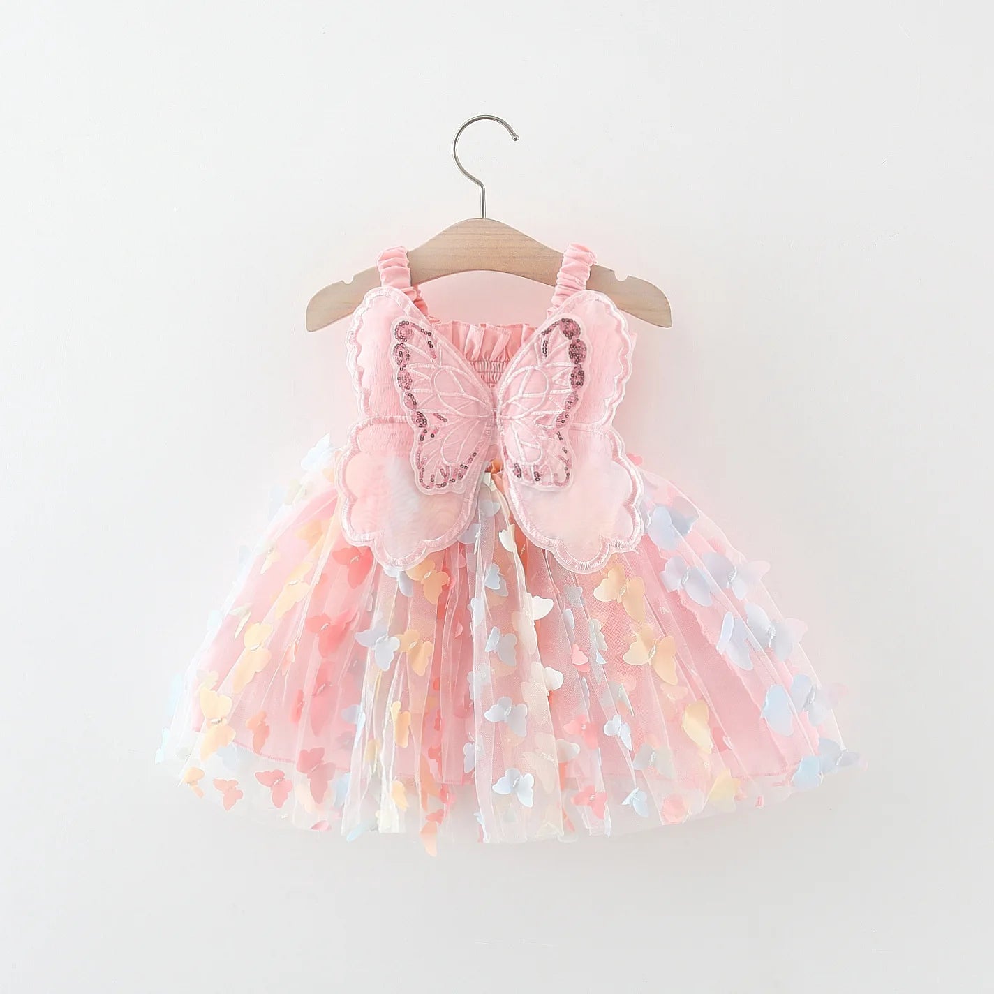 Summer Girls' New Dress Sweet Sling Waist Wrapped Colorful Butterfly Mesh Back Big Wings Princess Dress GONZALES ONLINE SHOP