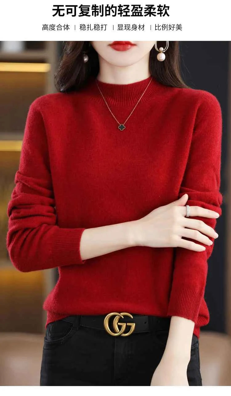 Half High Solid Color Cashmere Sweater For Women Loose Pullover Autumn and Winter Contracted Commuter Basic Knitwear Top Base