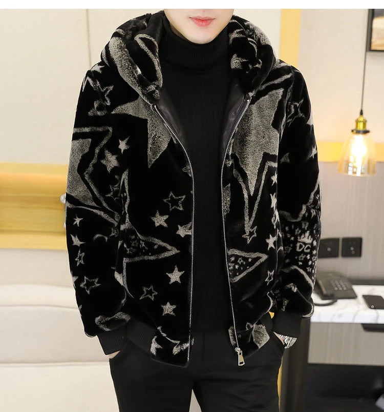 2022 Winter Faux Fur Mink Jackets Men Thicken Warm Imitation Fur Hooded Coat Slim Casual Business Social Jackets Men Clothing GONZALES ONLINE SHOP