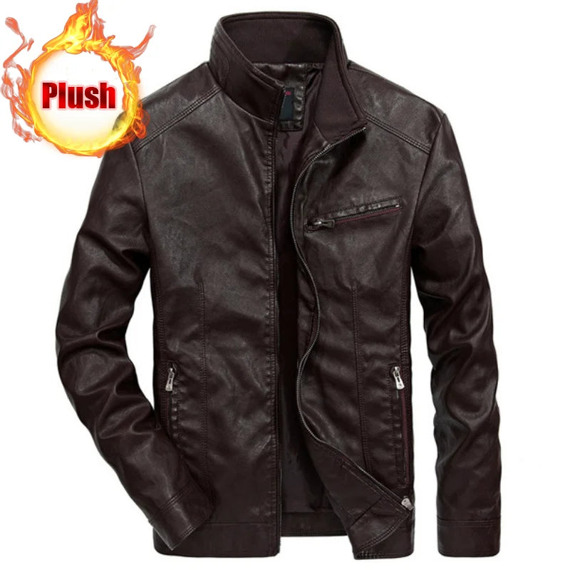 Men Autumn Winter Leather Jacket Coat Men's Retro Stand Collar Motorcycle Warm Fleece PU Leather Jacket for Men Clothes MY497 GONZALES ONLINE SHOP