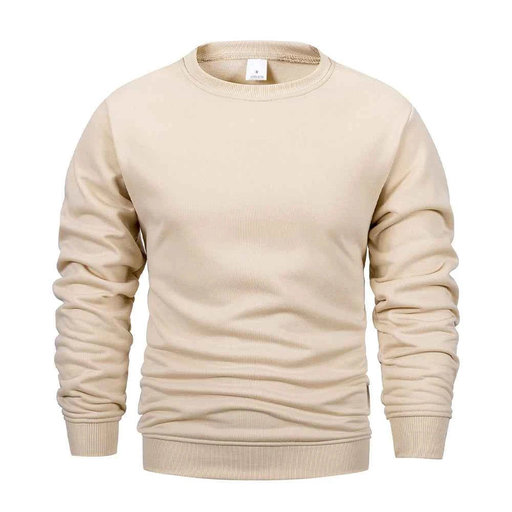 Men's Crew Neck Hoodies Autumn Winter Fleece Warm Casual Loose Pullover Solid Color Round Neck Sport Long Sleeved Sweatshirt