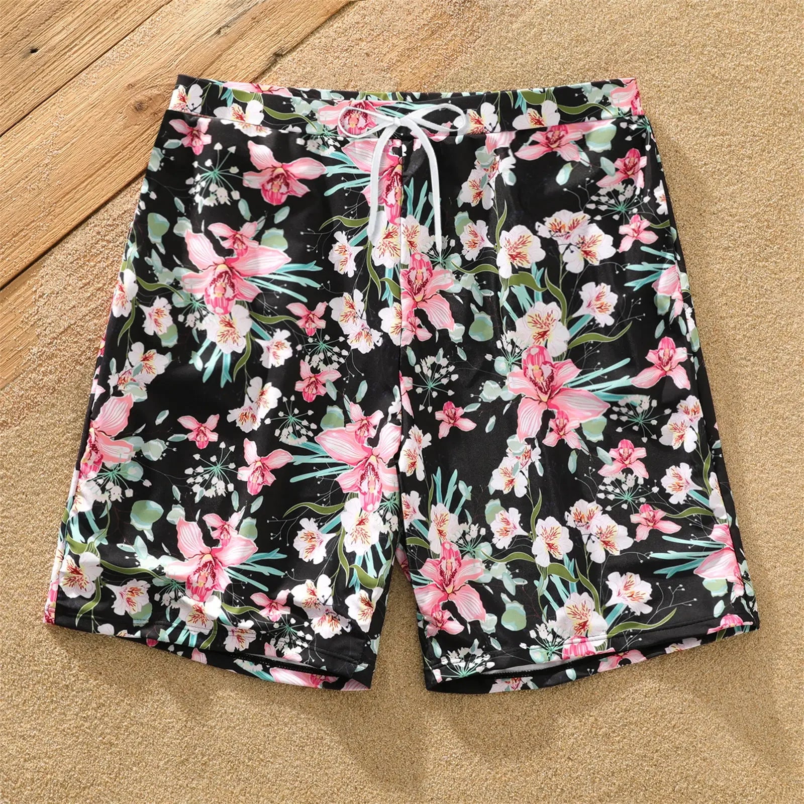 PatPat Family Matching Allover Floral Print Swim Trunks Shorts and Ruffle-sleeve Belted One-Piece Swimsuit Suitable for Summer GONZALES ONLINE SHOP