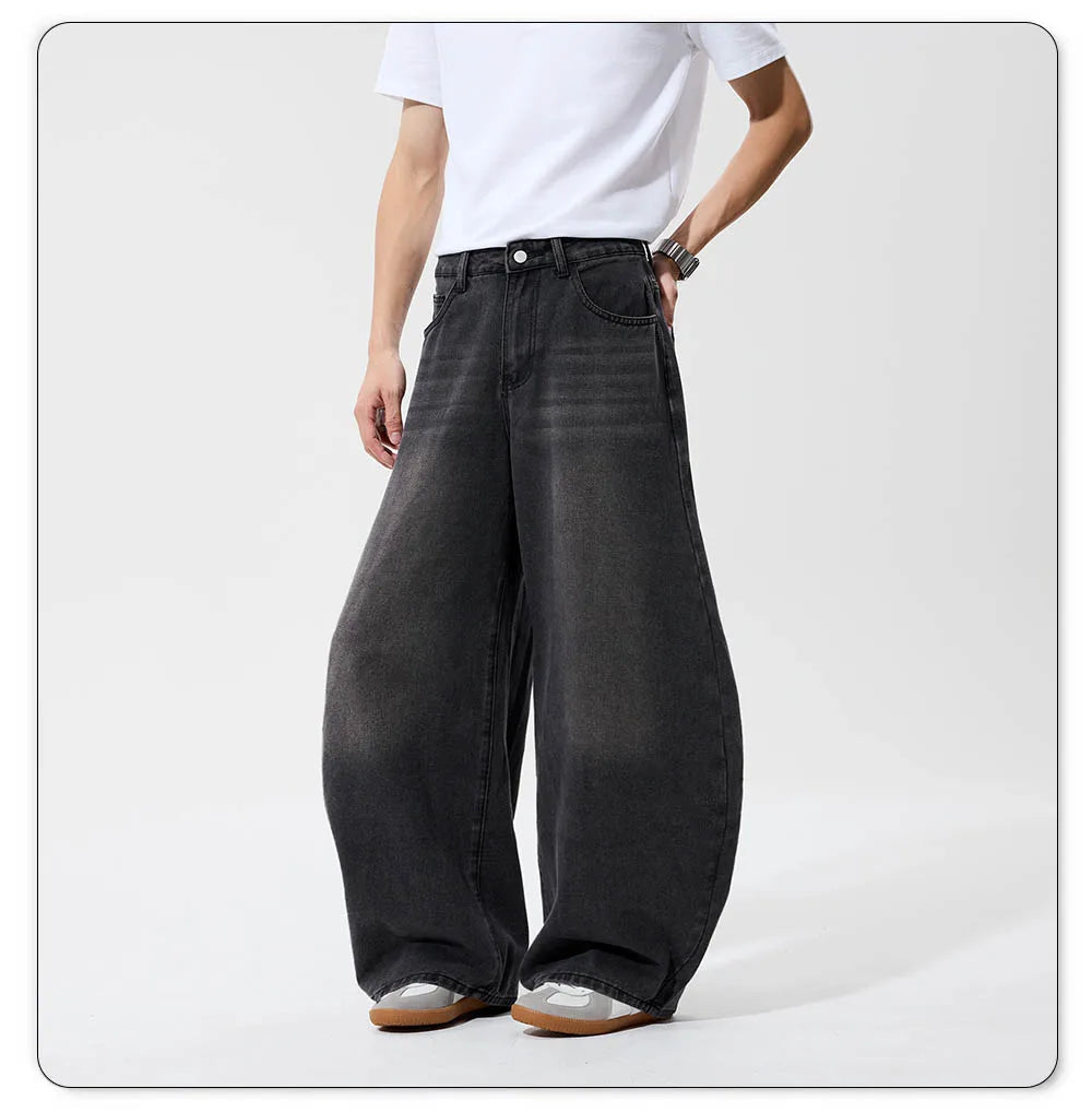 2026 Spring Summer Men's Retro Grey Black Baggy Wide Leg Jeans American Street Baggy Goth Pants Man Designer Jeans Denim Pants GONZALES ONLINE SHOP