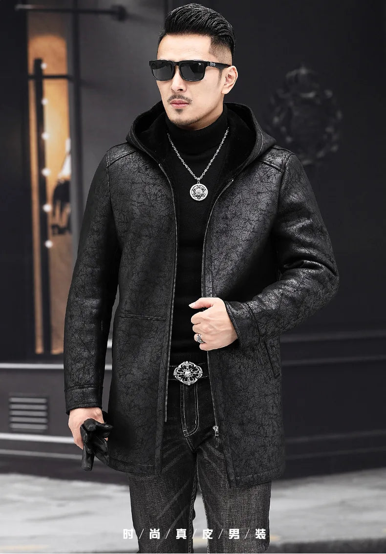 AYUNSUE Winter Coat Men 2022 Warm Hooded Jacket for Men Style 100% Wool Fur Coats Mid-length Black Wool Jackets Business Abrigos GONZALES ONLINE SHOP