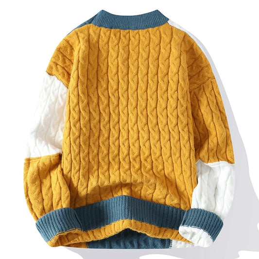 New Winter Fashion Patchwork Loose Sweater Men Streetwear High Quality Mens Casual Sweaters Warm Knitting Pullovers Men GONZALES ONLINE SHOP