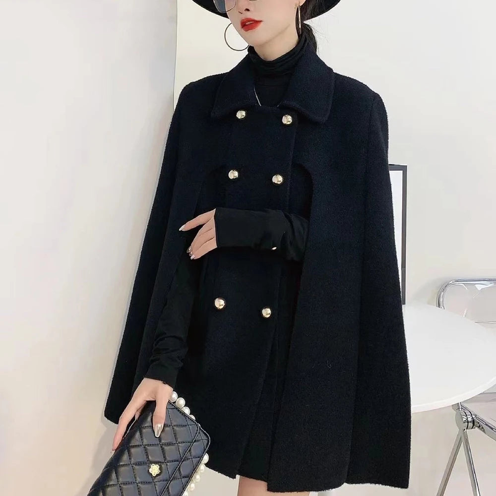 TWOTWINSTYLE Solid Patchwork Pocket Chic Coat For Women Lapel Cloak Sleeve Spliced Double Breasted Elegant Coats Female Style GONZALES ONLINE SHOP