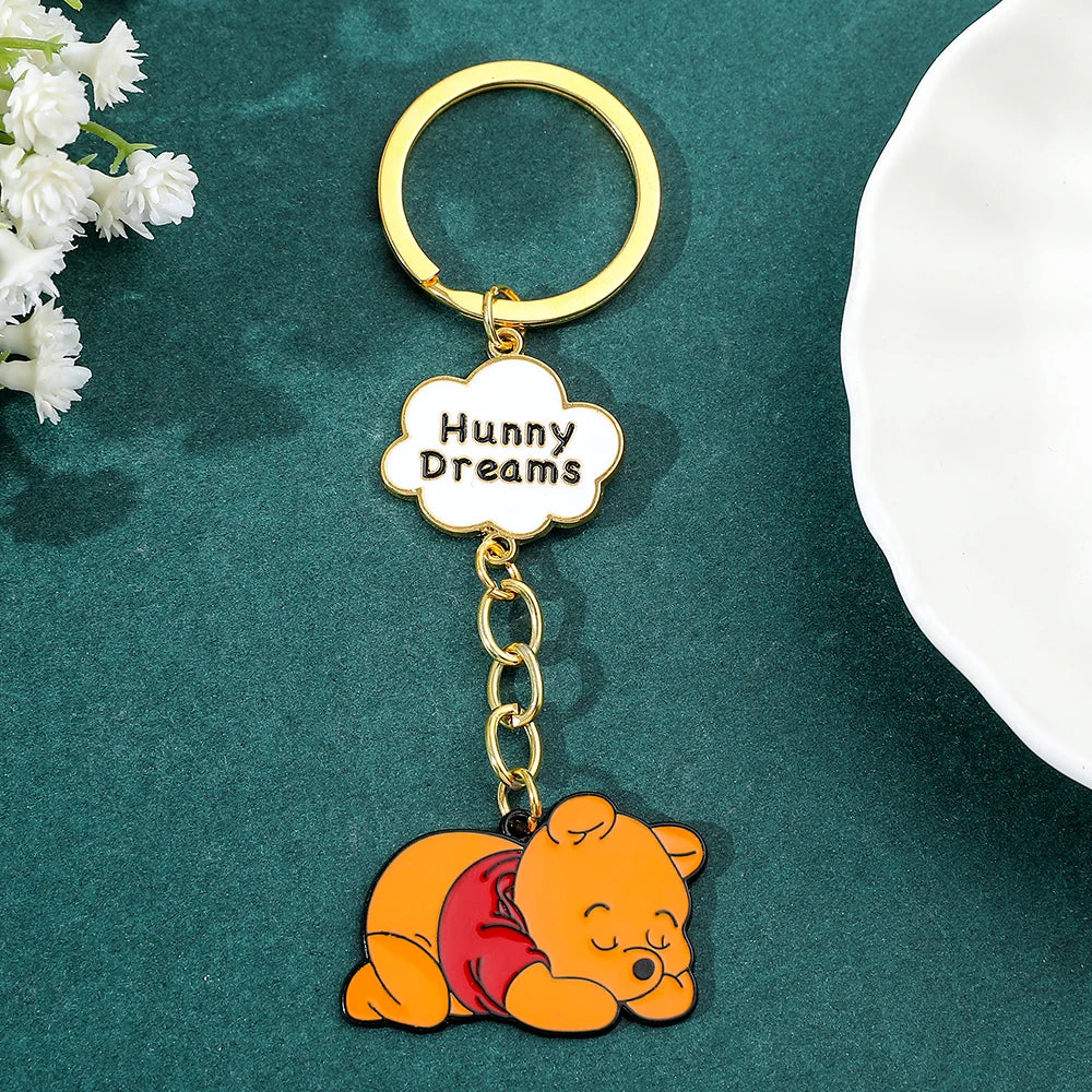 Disney Winnie the Pooh Keychain Cartoon Figure Pooh Bear Metal Badge Pendant Keyring Kawaii Key Holder Cute Jewelry Accessories GONZALES ONLINE SHOP