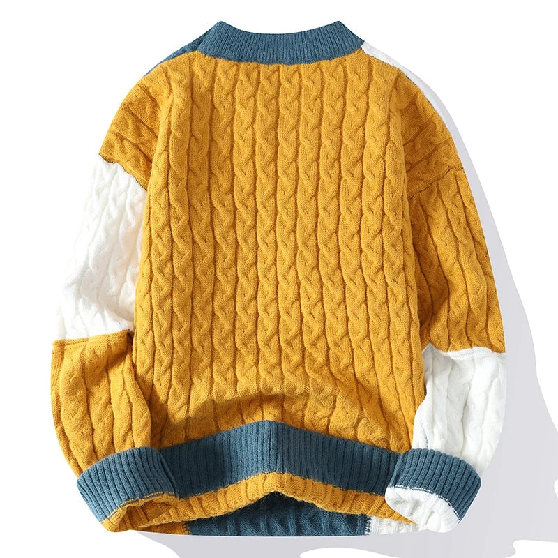 New Winter Fashion Patchwork Loose Sweater Men Streetwear High Quality Mens Casual Sweaters Warm Knitting Pullovers Men GONZALES ONLINE SHOP