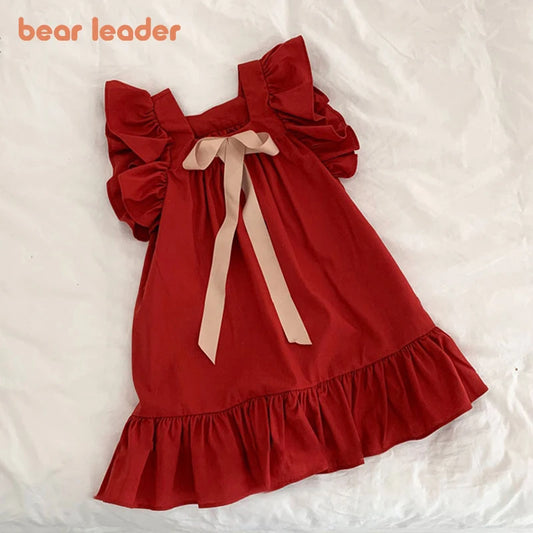 Bear Leader Summer Girls Dresses Flying Sleeve Dress Casual Ruffled Dresses Solid Back Bowknot A Line Baby Dresses Kids Clothes GONZALES ONLINE SHOP