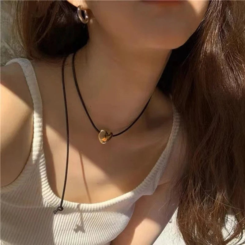 Love Heart Pendant Collar Necklace Short Black Rope Choker Necklace Fashion Jewelry Neck Clavicle Chain Necklace  Dropship GONZALES ONLINE SHOP