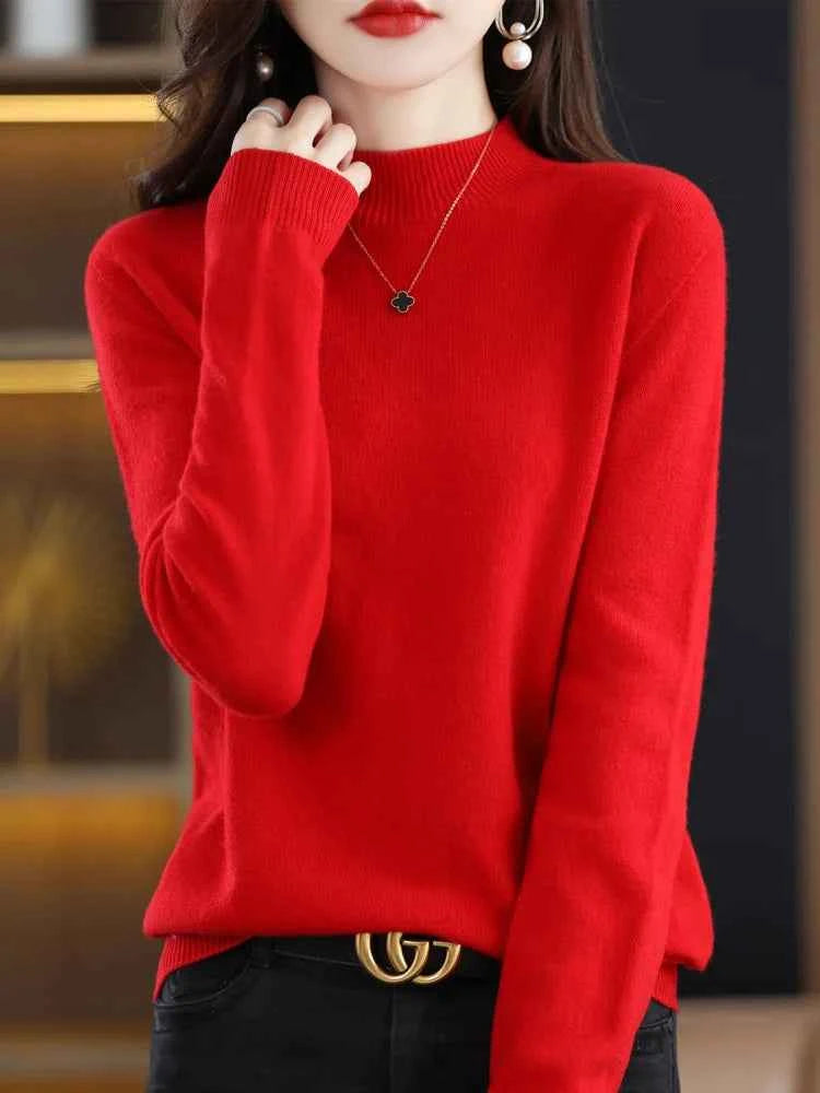 100% Merino Wool Cashmere Sweater Women Knitted Sweater Turtleneck Long Sleeve Pullovers Autumn Winter Clothing Warm Jumper Tops