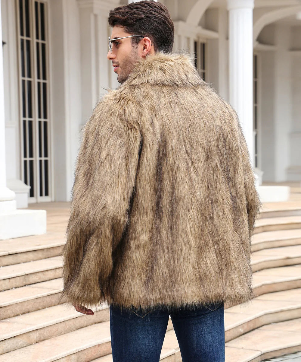 Men Faux Fox Fur Jacket Coat Winter Thick Fluffy Long Sleeve Lapel Warm Shaggy Outerwear Luxury Fur Jacket Bontjas Jackets Mens GONZALES ONLINE SHOP