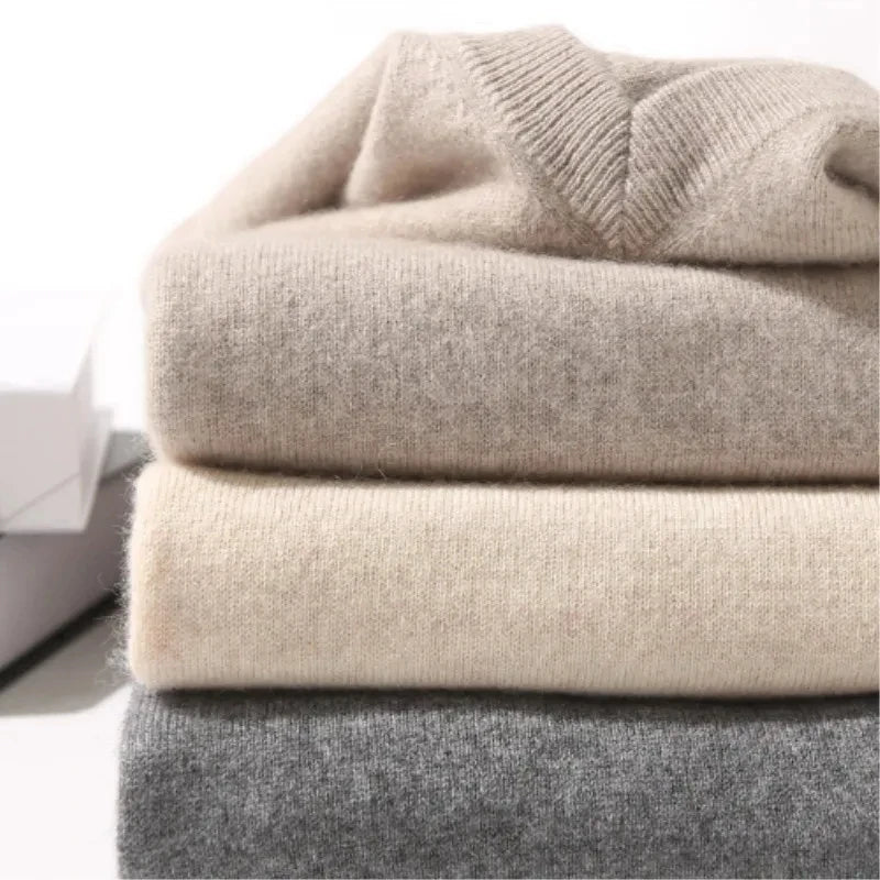 Men Soft Cashmere Sweater V-Neck Cold Resistant Pullovers Loose Knitted Shirt Autumn Winter Korean Popular Woollen Clothes GONZALES ONLINE SHOP