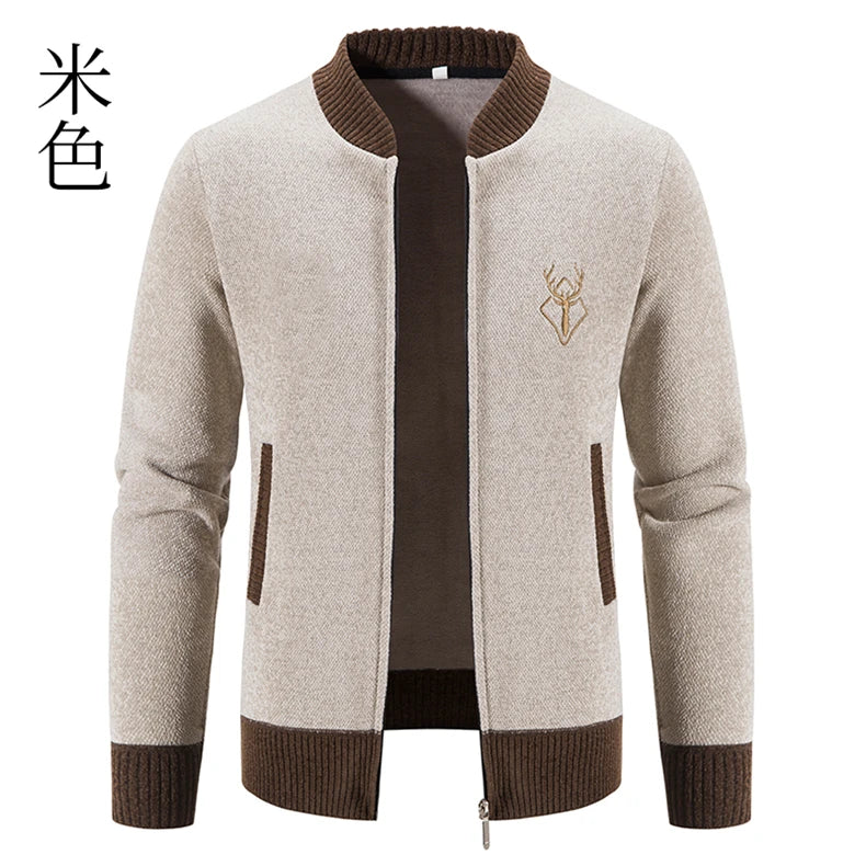 Mens Cardigan Sweater 2024 Autumn Winter Thick Warm Zipper Slim Fit Knitted Jacket Male Fleece Sweater Coat Jacket Men Clothing GONZALES ONLINE SHOP