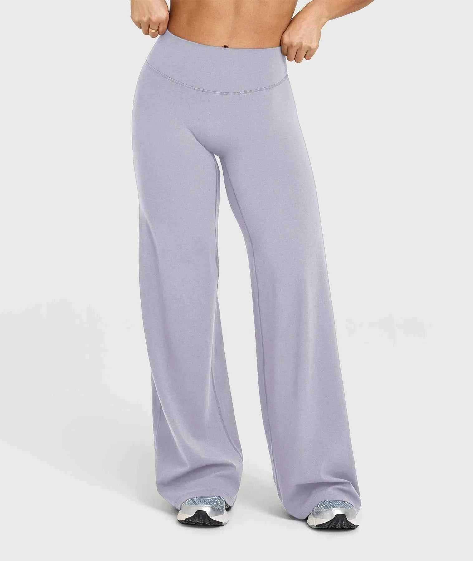 High Waisted Wide Leg Yoga Pants Women Butt Lift Coffee Brown Workout Trousers Flare Leggings Tummy Control Gym Fitness Wear