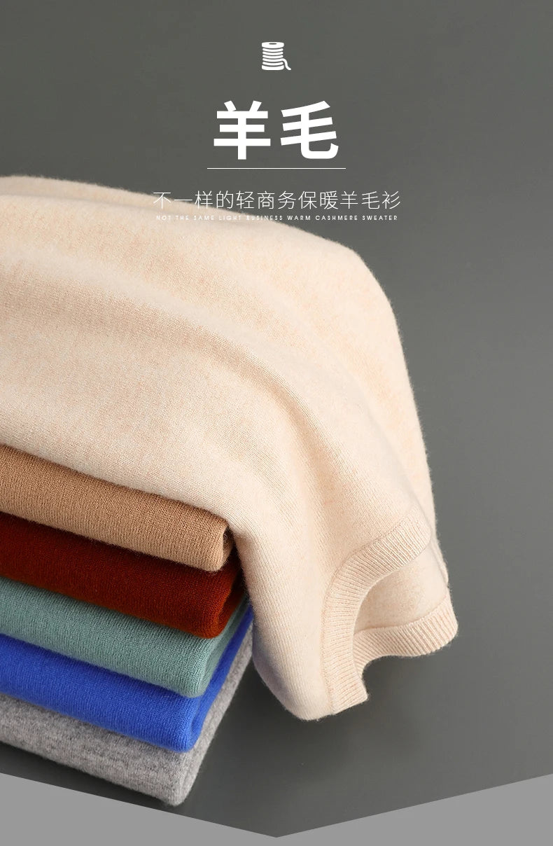 MVLYFLRT 100% Pure Merino Wool Sweater Men's Round Neck Pullover Tops Autumn Winter Thin Solid Color Sweater Versatile Basic GONZALES ONLINE SHOP