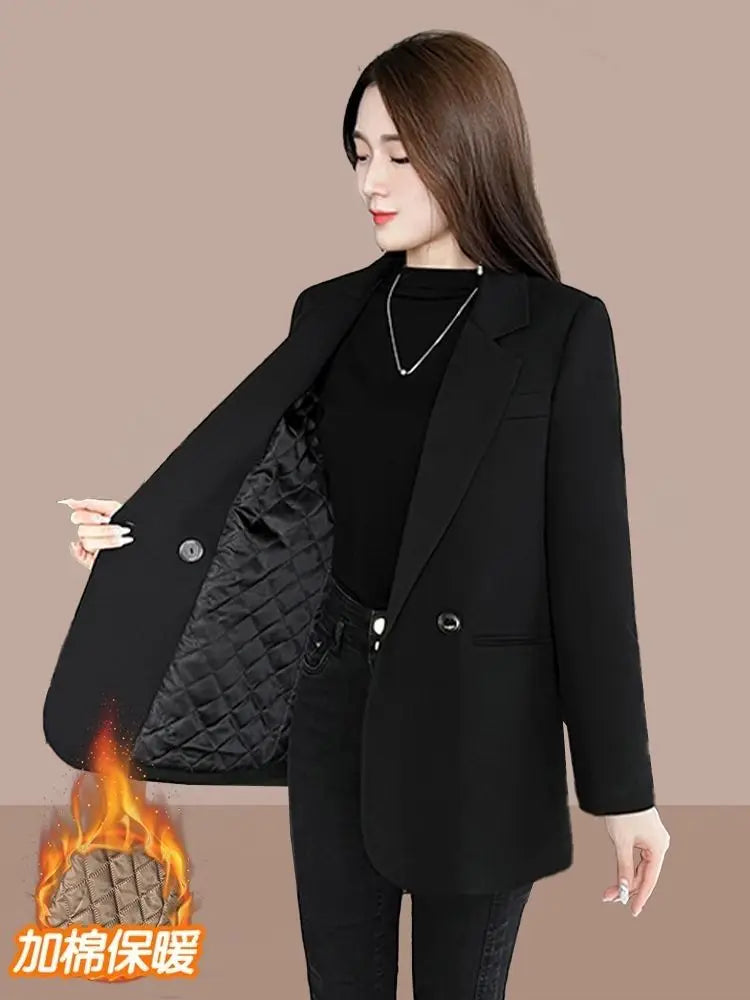 2024 Womens Blazers Autumn Winter Warm Blazer Suits Elegance Slim Suit Coat Office Lady Chic Blazers Jacket Ladies Outwear Tops GONZALES ONLINE SHOP