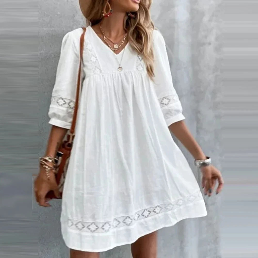 M Cotton Linen White Dress for Women Clothing 2024 Summer Vacation Beach Sundress Solid Short Skirt Casual Loose Female Dresses GONZALES ONLINE SHOP