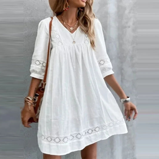 M Cotton Linen White Dress for Women Clothing 2024 Summer Vacation Beach Sundress Solid Short Skirt Casual Loose Female Dresses GONZALES ONLINE SHOP