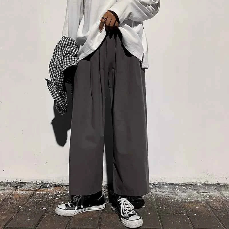 Wide Leg Pants Men Drape Straight Loose Harajuku Vintage Japan Style Ankle-length Trousers Cozy Versatile Black Pantalones Male