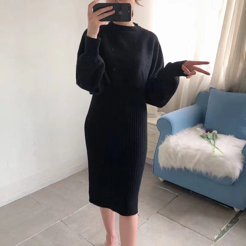 Fashion Sexy Knitted Dress Two-piece Set Women 2023 Spring Autumn New Temperament Solid Long-sleeved Sweater Women's Outtifits GONZALES ONLINE SHOP