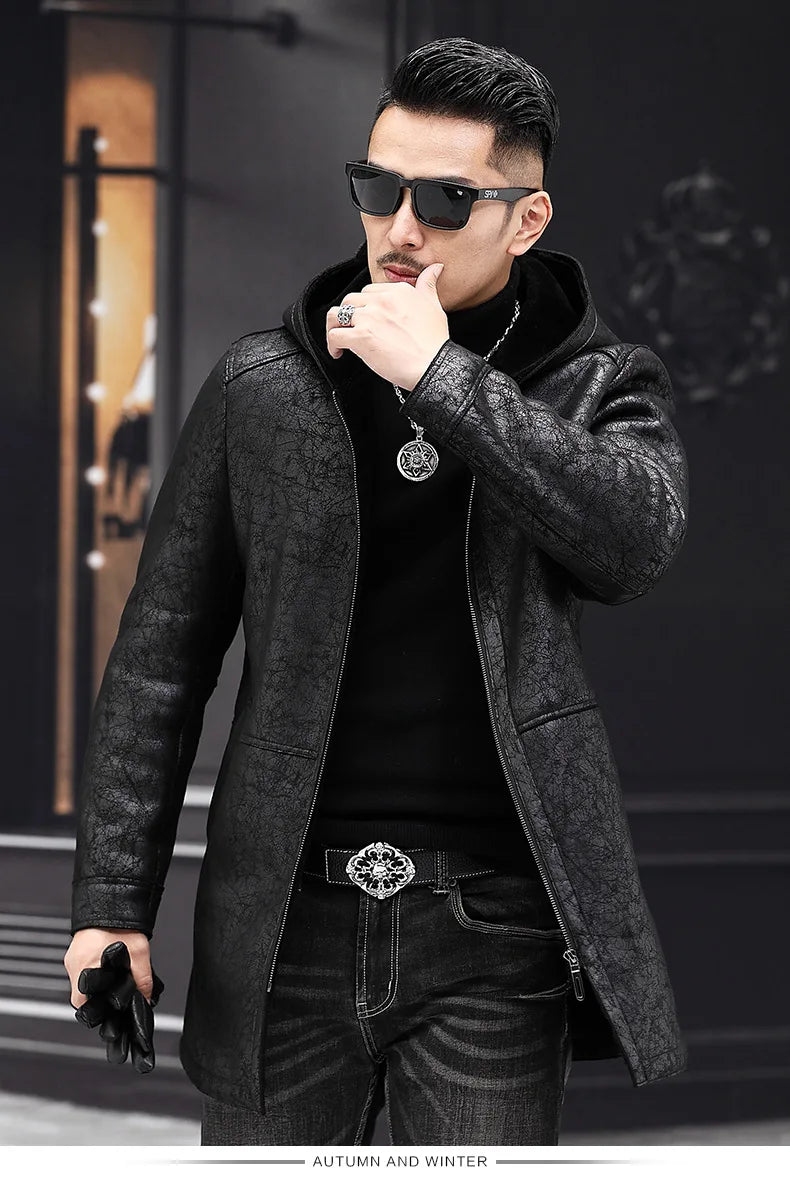 AYUNSUE Winter Coat Men 2022 Warm Hooded Jacket for Men Style 100% Wool Fur Coats Mid-length Black Wool Jackets Business Abrigos GONZALES ONLINE SHOP