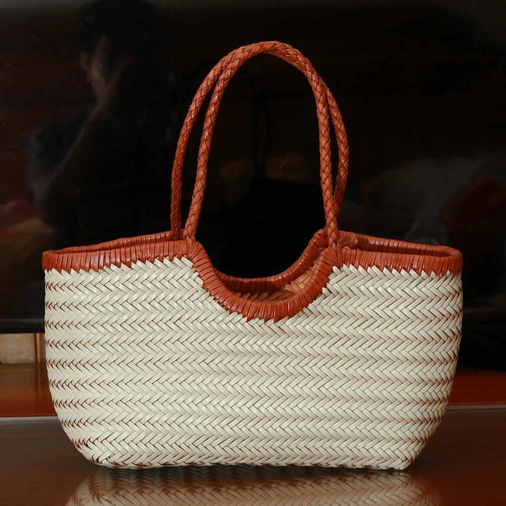 Handbags Women's Genuine Leather Shoulder Bag Weaving Casual Shopping Bag Vintage Big Tote Purse Cowhide Cross Hand Bags Lady GONZALES ONLINE SHOP
