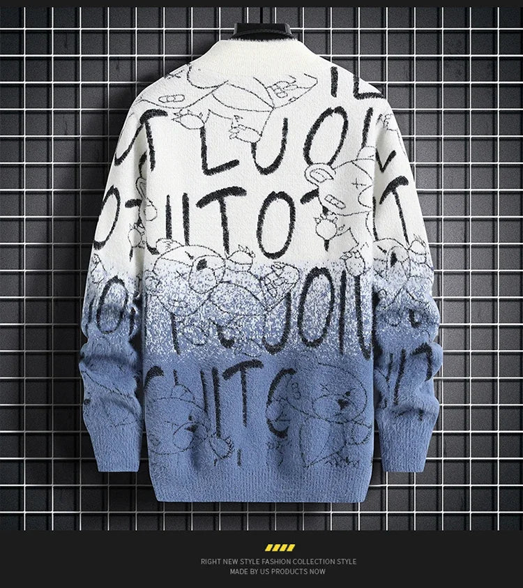 Harajuku Sweater Men's Y2K Knitted Letter Printing Sweater Men's Wool Pullover Men's Retro Knitted Color Block Tops W93 GONZALES ONLINE SHOP