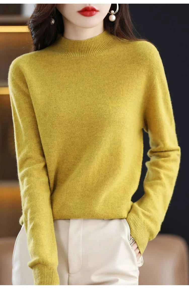 Half High Solid Color Cashmere Sweater For Women Loose Pullover Autumn and Winter Contracted Commuter Basic Knitwear Top Base