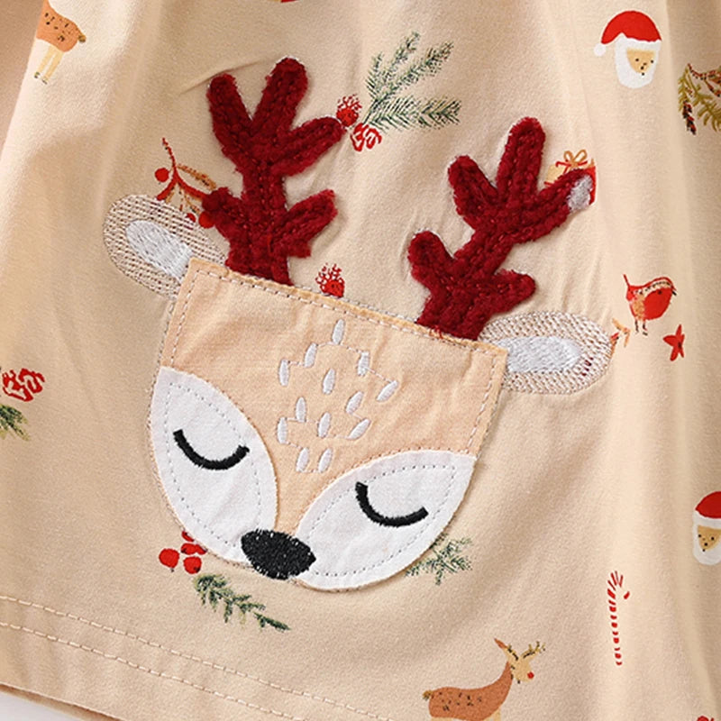 Little maven Kids Clothes Spring Autumn Western Style Baby Girls Long Sleeves Dress Cartoon Christmas Deer Girls Princess Dress GONZALES ONLINE SHOP